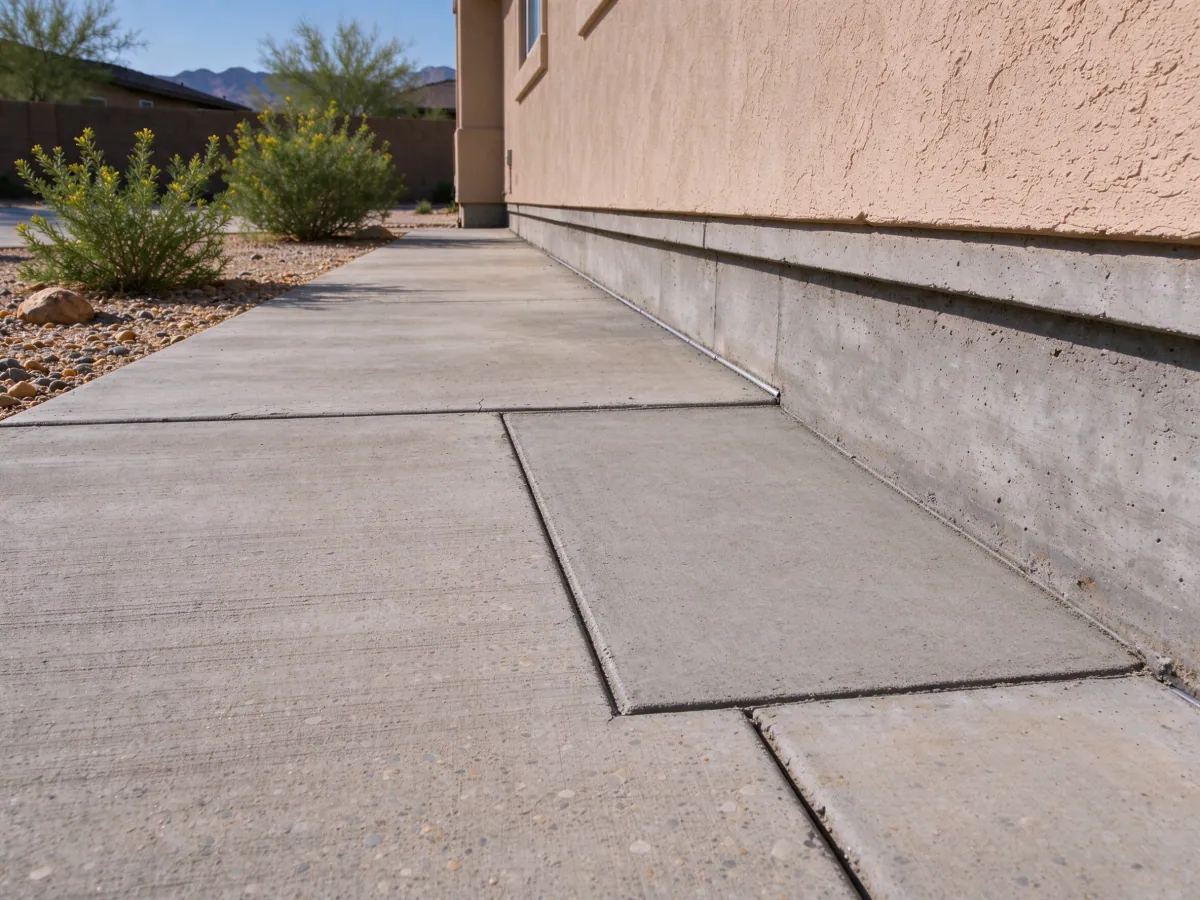 Closed rectangular walkway patch beside the same continuous house foundation, representative North Las Vegas setting