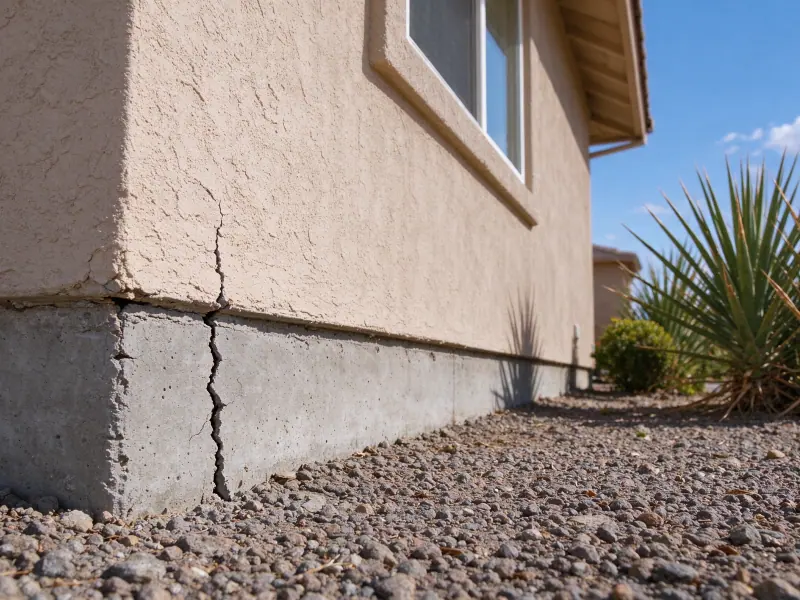 Crack condition in bare foundation concrete, representative North Las Vegas setting