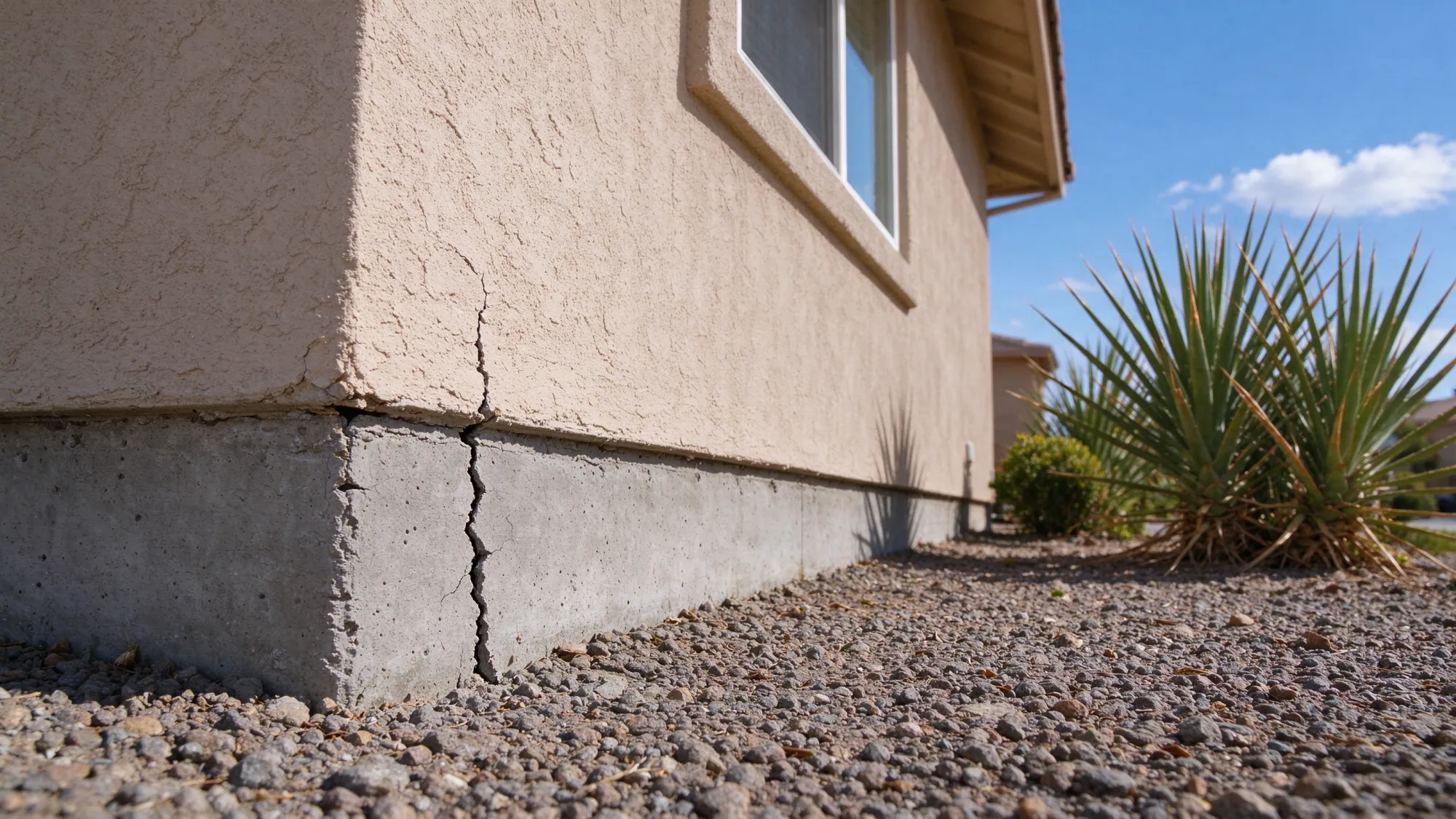 Crack condition in bare foundation concrete, representative North Las Vegas setting