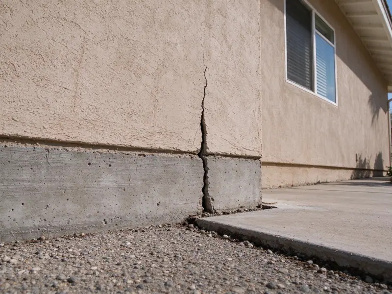 Cracked house foundation beside a separated walkway in North Las Vegas