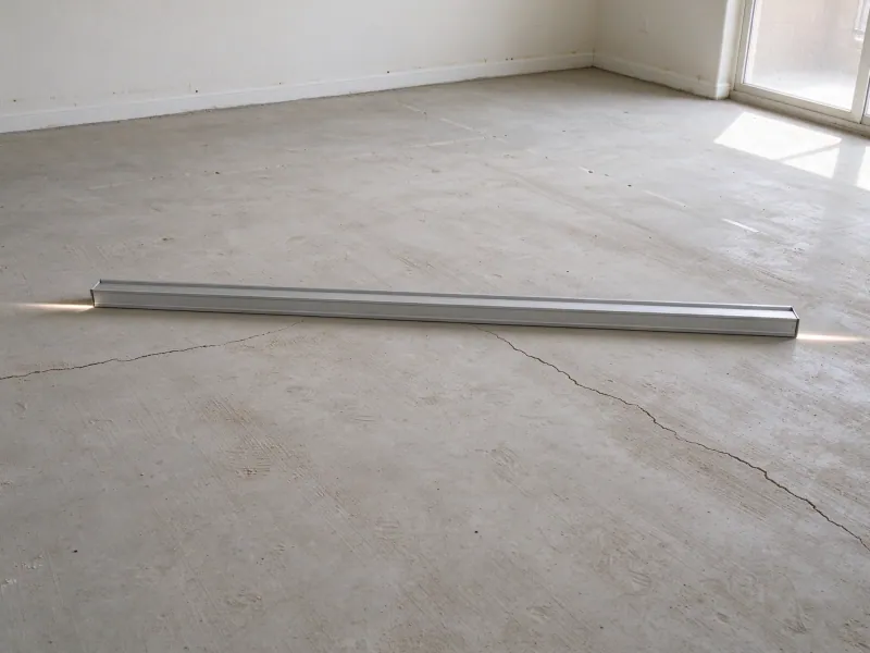 Long straightedge showing small gaps at both ends on a gently raised interior slab, representative North Las Vegas, Nevada setting