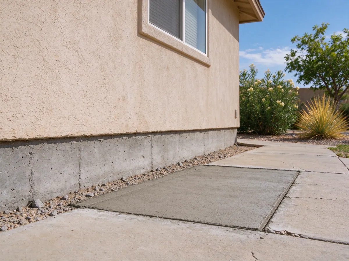 Restored rectangular walkway panel beside a house foundation, representative North Las Vegas setting